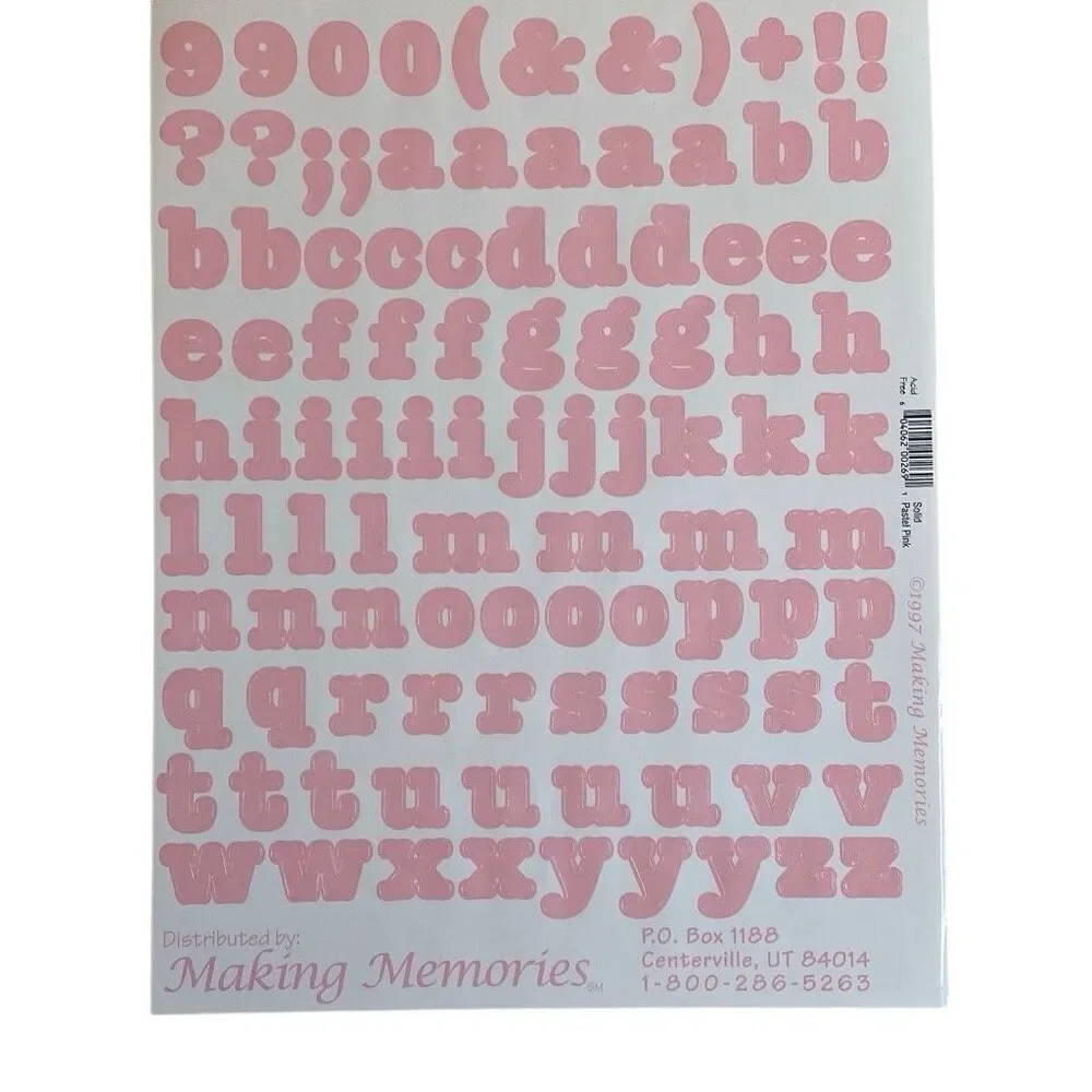 VTG 1997 Making Memories Stickers Letters Numbers Symbols 8 Sheets Pastel Pink